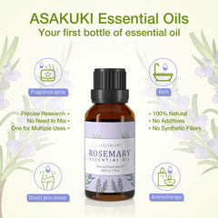 ASAKUKI Rosemary Essential Oils 30ml, 100% Natural Therapeutic Grade, Aromatherapy Oil for Better Sleep, Health Care, Relaxation, Ideal for Diffuser & Humidifier