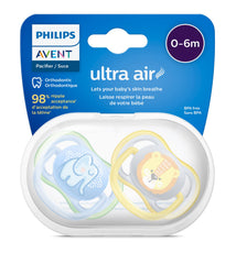 PHILIPS AVENT Ultra Air Pacifier, 0 6 Months, Elephant,Lion, 4 Pack, SCF085/07, Blue/Green, 4 Count (Pack of 1)