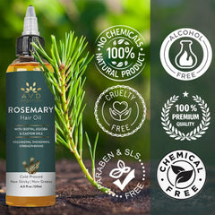 AVD Organics Rosemary Oil for Hair Infused With Biotin 4fl oz – Hair Strengthening, Nourishing, and Volumizing | Infused with Jojoba & Castor Oil | Non-GMO, 120ml