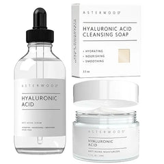 Asterwood Hyaluronic Acid Serum 4 oz, Hyaluronic Acid Moisturizer 1.7 oz, & Hyaluronic Acid Face Bar 3.5 oz