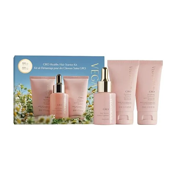 VEGAMOUR GRO Healthy Hair Starter Kit Full Size GRO Serum for Thinning & Shedding plus Travel Size Shampoo and Conditioner with Vegan Keratin to Support Thicker, Fuller Looking Locks