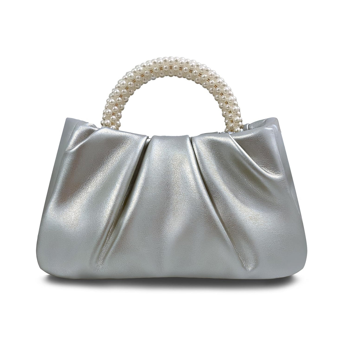Beatfull Evening Purse Women Small Pearl Handbags Soft Leather Ruched Bag Wedding Bridal Clutch Party Prom Crossbody Purses - Silver