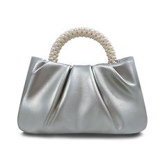 Beatfull Evening Purse Women Small Pearl Handbags Soft Leather Ruched Bag Wedding Bridal Clutch Party Prom Crossbody Purses - Silver