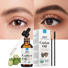 Castor Oil (2oz), USDA Certified Organic, 100% Pure, Cold Pressed, Hexane Free by Soti. Stimulate Growth for Eyelashes, Eyebrows, Hair, Skin Moisturizer