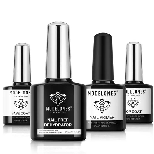 Modelones Nail Dehydrator and Primer with Gel Base & Top Coat Set, Acid Free Acrylic Supplies Primer Glossy Gel Nail Polish Top Coat