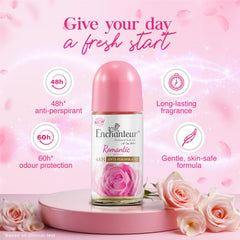 EnchantEUr Romantic Roll On, 48 Hr Odour Protection, Anti-Perspirant, 50Ml