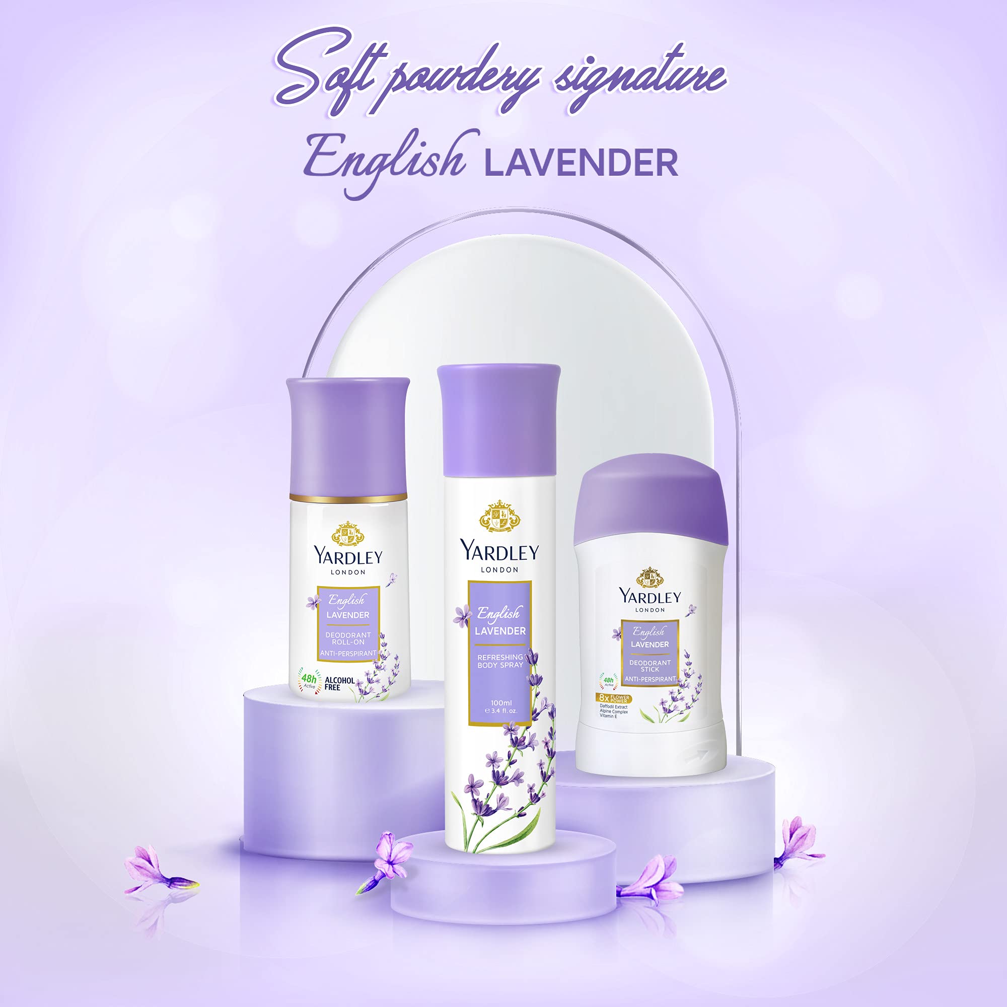 YARDLEY LONDON Yardley English Lavender Body Spray For Women, Floral Aromatic Freshness, Relaxing And Calming Scent, 100 ml