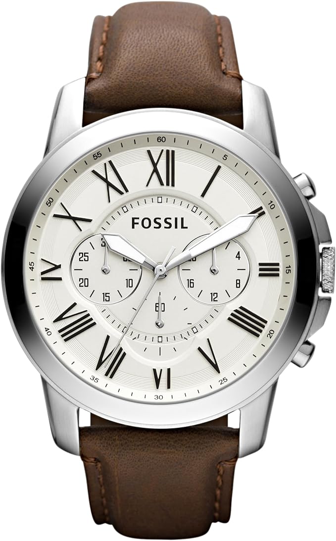 Fossil Leather Mens Quartz Watch Brown & Beige