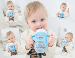 Aelop Baby Bottle Handles, Durable Food Grade Silicone Transitional Sippy Cup Handle Grip for Wide-Neck Baby Bottles, Cute Bear Design, Pack of 2, Blue & Turquoise