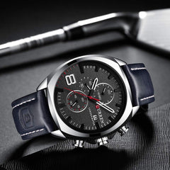 CURREN Quartz Watches for Men's Original Brand Multi-function Calendar style Waterproof Boys Leather Wrist Watch 8324 - Navy blue