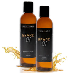 BASK & LATHER Beard Growth Oil, Frizz Free Hair Oil for Men Beard Care with Vitamins & Natural Ingredients to Hydrate, Smooth & Soften for Shiny, Thicker Fuller Beard Hair and Texture, 4 fl oz, 2PK