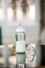 TIGEX TRANSITION+ WIDE NECK FEEDING BOTTLE 240ML GLASS SILICONE TEAT 0-6M INFANT MILK