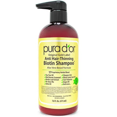 PURA D'OR Original Gold Label Anti-Thinning Biotin Shampoo Natural Earthy Scent, Herbal Blend Hair Thickening Products, Women & Men