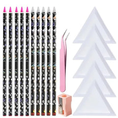 Fcozpjk Wax Pencil for Rhinestones With Tray Long Gems Picker Pencil 10PCS Nail Art Charms Jewel Picker Tool Wax Pencils for Diamond Painting with Pencil Sharpener