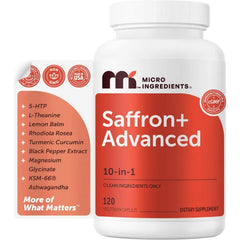 Micro Ingredients Saffron+ Advanced Supplements, 120 Veggie Capsules – 10-in-1 with Saffron Extract, High Absorption* Fat-Soluble Vitamin C, Magnesium, Turmeric & KSM-66 Ashwagandha – Filler Free