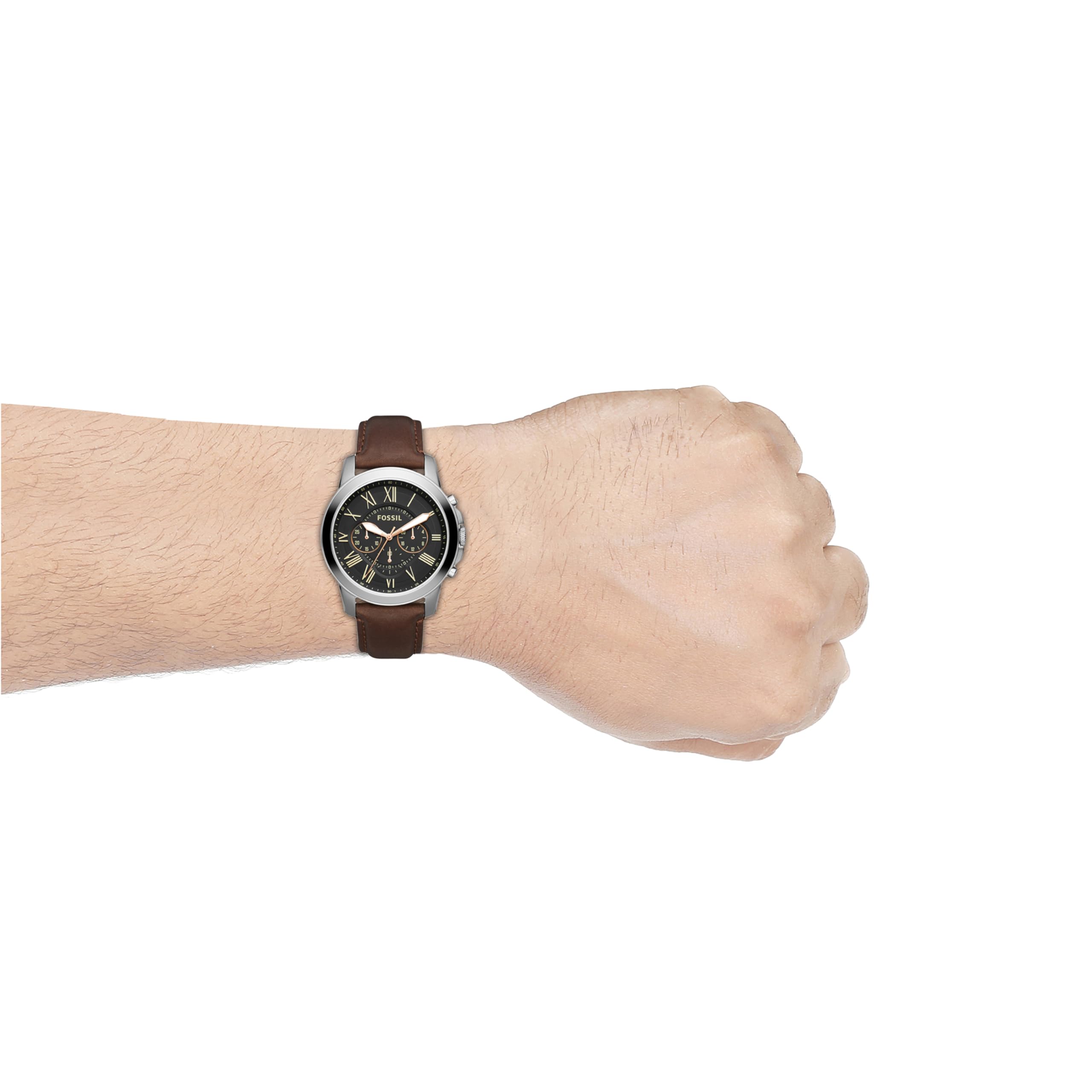 Fossil Leather Mens Quartz Watch Black/Brown