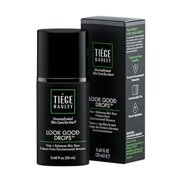 Tiege Hanley Look Good Tanning Drops for Men, Daily Tinted Face Moisturizer Mix-In with Hyaluronic Acid for Hydration, Natural Tan Finish and Antioxidant Support, Men’s Skin Care, 20 ML