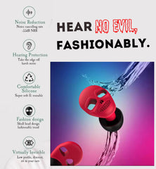 ARSH Red Skull Ear Plugs with 03 Sizes Tips S/M/L and Smart Carry Case for Sleeping Noise Cancelling Reusable Super Soft Earbuds Ear plugs for Sleeping Noise Reduction in Flights Concerts Silicone
