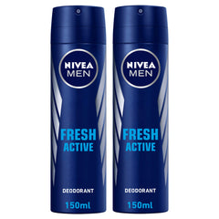 Nivea Black & White Invisible Original, Antiperspirant For Women, Spray 150ml, Pack Of 2 & MEN Antiperspirant Spray for Men, Fresh Active Fresh Scent, 2x150ml