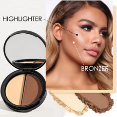 Focallure Bronzer and Highlighter Palette,Face Illuminator Contour Palette,Long Lasting Shimmer Makeup Palette,Cruelty Free Waterproof Matte Bronzer Powder Glow Makeup Kit,Light Gold&Warm Brown