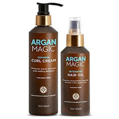 Argan Magic Defining Curl Cream & Hair Cream Oil Combo Pack Enhances Waves & Curls, Adds Definition Restores Manageability Adds Silky, Glossy Shine Paraben Free 8.5 oz / 4 oz