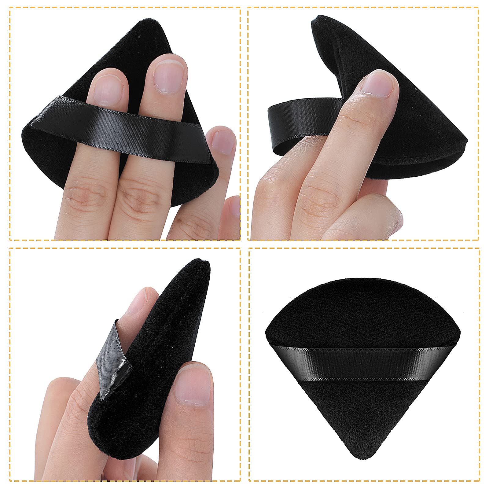 Molain Kahki 2Pcs Powder Puff Triangle Makeup Puff Soft Cosmetic Sponge Reusable Makeup Powder Sponges with Strap for Loose Powder Foundation Eyes Corners Wet Dry Makeup (Black)