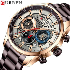 CURREN 8391 Top Luxury Brand Men's Casual Sports Watch Men's Watch, Waterproof Luminous Stainless Steel Men's Wrist Watch - BROWN