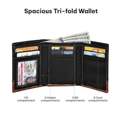 VALENCHI Men's Genuine Leather Rfid Blocking Slim Trifold Wallet With 7 Cards+1 Id Window+2 Note Compartments - Black Tan