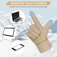 Women's Winter Warm Touchscreen Gloves, Thermal Knit Soft Fleece Lined Gloves Winter Texting Gloves Elastic Cuff Anti-Slip Gloves - Beige