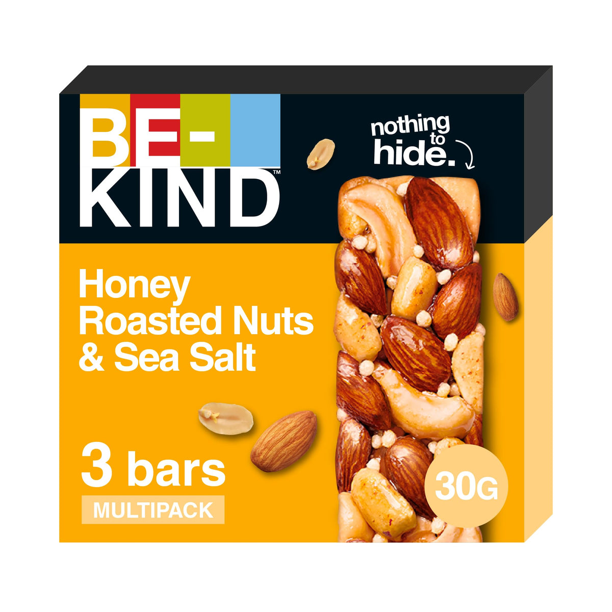 BE-KIND Honey Roasted Nut & Sea Salt Snack Bar, Gluten Free Snacks, High Fibre, Source of Protein, No Artificial Preservatives, No Artificial Colors, No Artificial Flavours - 30g, Pack of 3