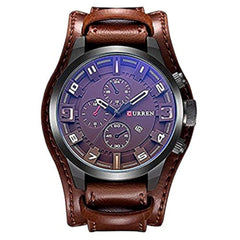 CURREN 8225 Leather Round Analog-Chrono with Date Display Watch for Men - Brown