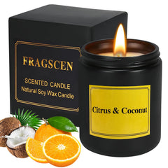 FRAGSCEN Citrus Coconut Scented Candle, Citrus Candles for Home Scented, Aromatherapy Candles for Stress Relief, Natural Soy Candle, 7oz 40 Hours