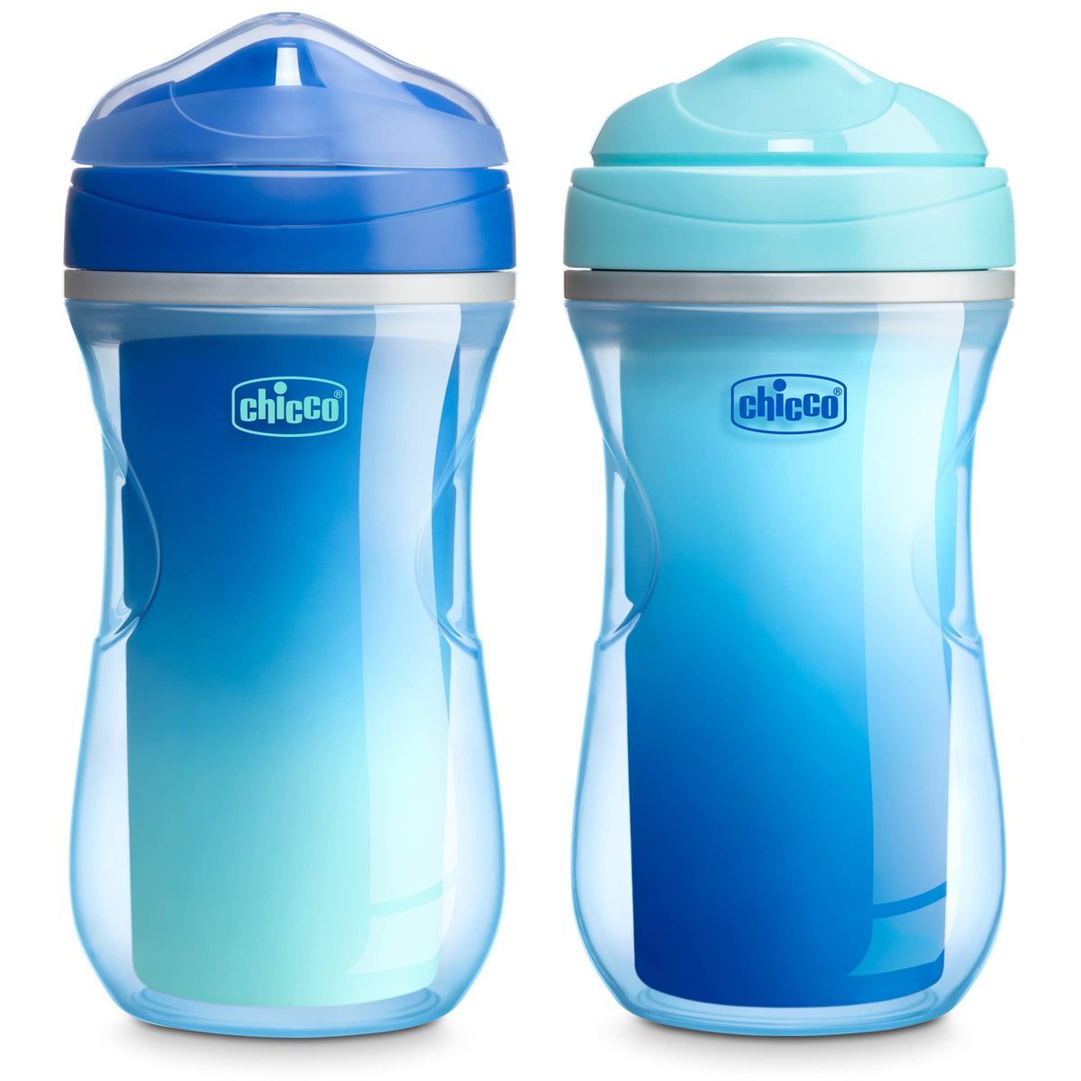 Chicco 9oz. Double-Wall Insulated Sippy Cup with Bite-Proof Rim Spout and Spill-Free Lid | Top-Rack Dishwasher Safe | Easy to Hold Ergonomic Indents | Blue/Teal Ombre, 2pk | 12+ Months