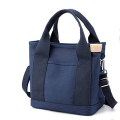 MAAWO Large Capacity Multi-Pocket Handbag Canvas Japanese Handmade Tote Crossbody Bag Shoulder Purse for Work Daily Travel (Blue)