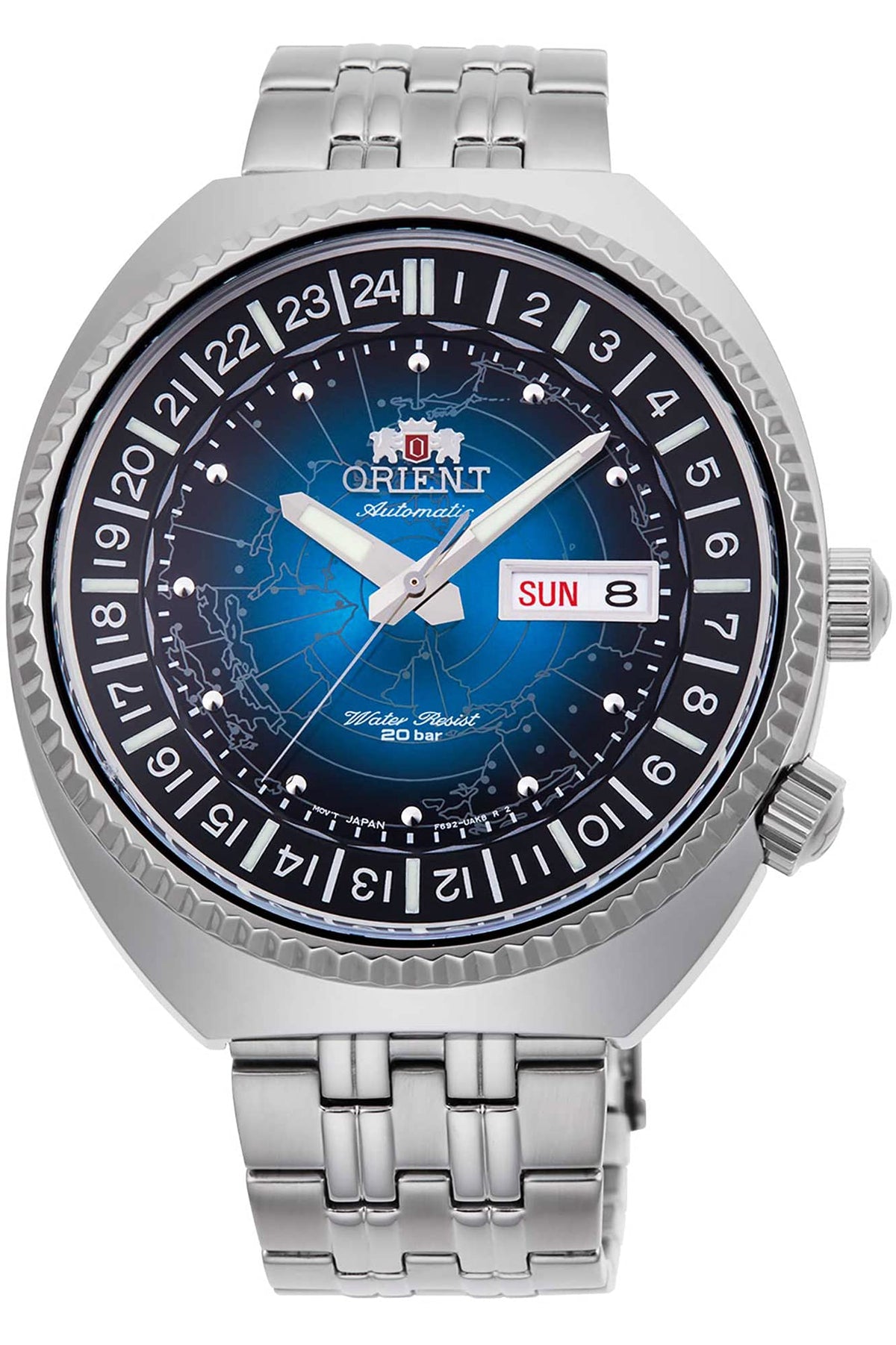 Orient Revival World Map Men's Automatic and Manual Winding Classic Mechanical Bracelet and Stainless Steel Case