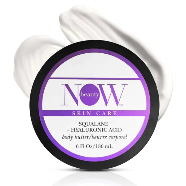 NOW BEAUTY Squalane Body Butter - Squalane and Hyaluronic Acid Body Lotion with Hydrating Coconut Oil and Shea Butter - Luxurious, Moisturizing, Non-Greasy Cream for Dry Skin