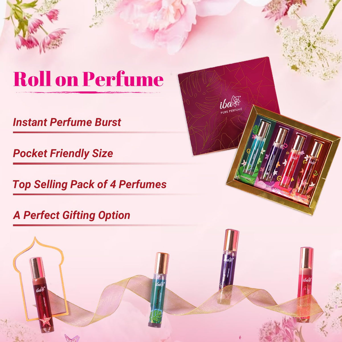 Iba Halal Care Pure Perfume Gift Set - Set of 4 Alcohol Free Rollerball Perfumes