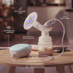 AVENT Philips Single Electric Breast Pump SCF323/11 | Soft Adaptable Cushion | Gently stimulates Milk Flow | 4 Massage Modes | Memory Function Remembers Last Setting | USB Charging | Portable Design