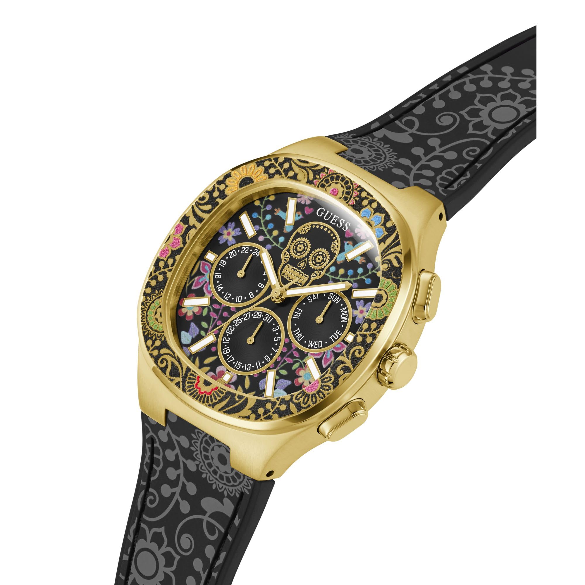 GUESS Men's 44mm Watch - Black Multi Dial Gold-Tone Case