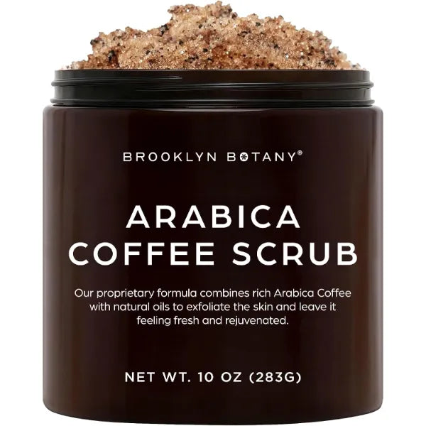 Brooklyn Botany Arabica Coffee Body Scrub & Face Scrub - 100% Natural - Coconut and Shea Butter - Best Anti Cellulite & Strtch Mark Treatment, Spider Vein Theraphy for Varicose Veins & Eczema- 10 oz