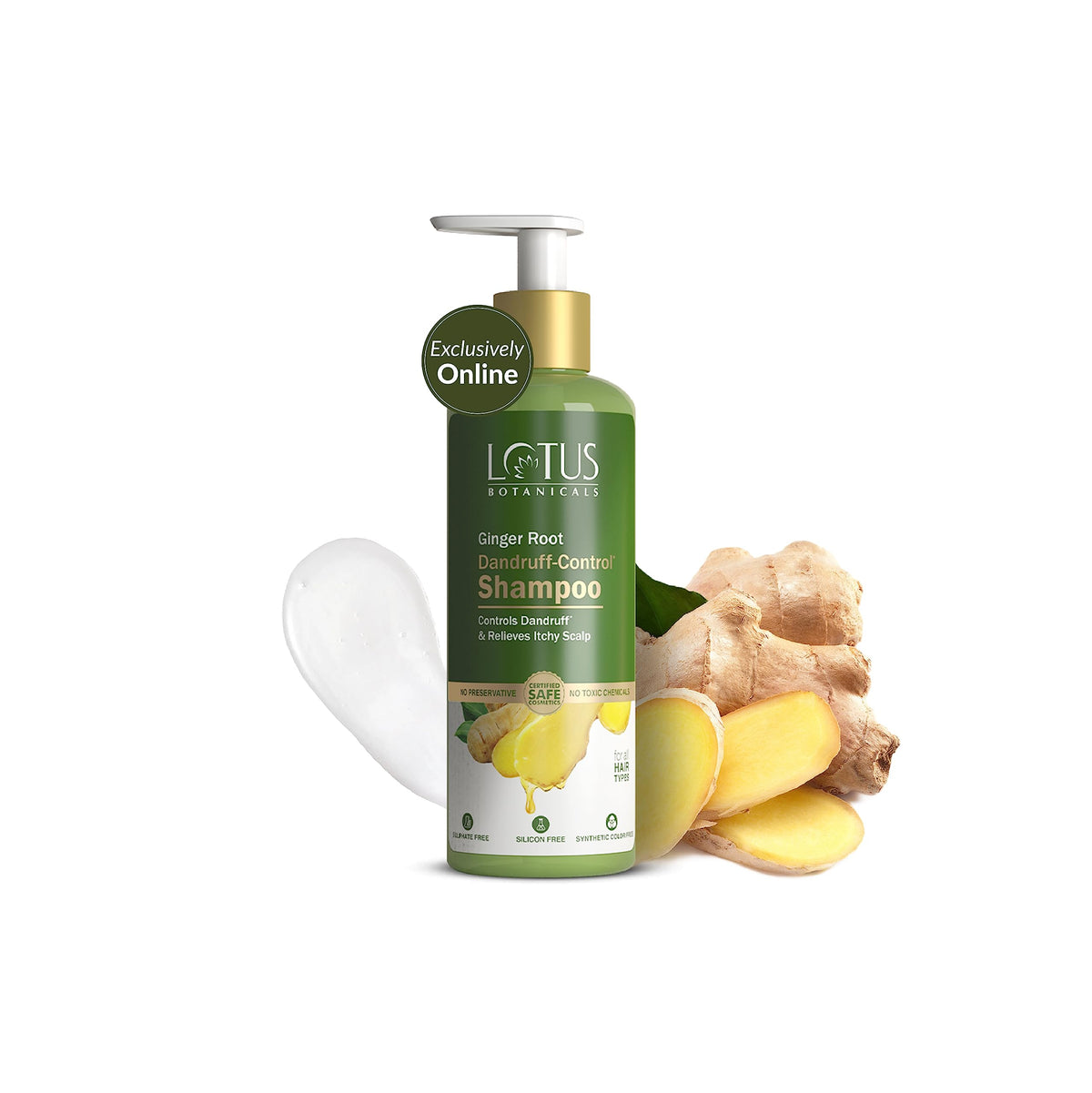 Lotus Botanicals Dandruff-Control Shampoo, Ginger Root & Tea Tree Oil | Anti Dandruff, Silicon, Sulphate & Chemical Free For All Hair Types For Women and Men - 300ml