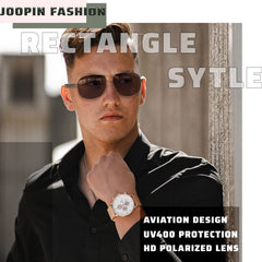 Joopin Polarized Sunglasses for Men, Classic Military Rectangular Sun Glass with Metal Frame UV Protection