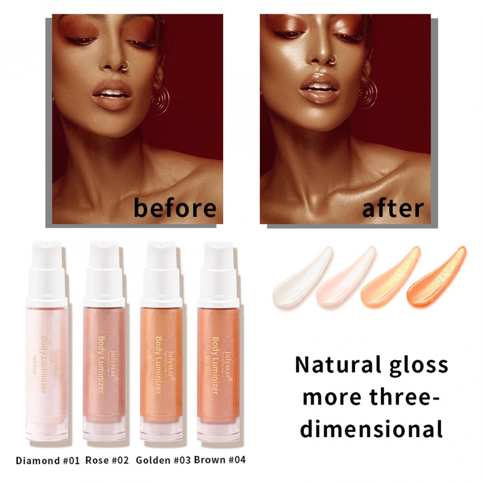 NHINA Liquid Highlighter Makeup For Face Cheekbone Body, Shimmer Glow Bronzer Glitter Ultra-Smooth Illuminating Highlighters Makeup, Waterproof Moisturizing Foundation, Red, 0.35 Fl Oz (Pack of 1)