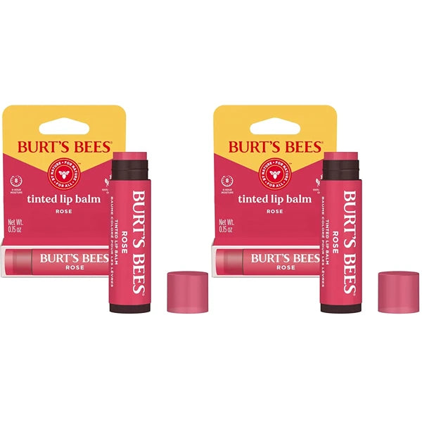 Burt's Bees Lip Tint Balm, Long Lasting 2 in 1 Duo Tinted Balm Formula, Color Infused with Hydrating Shea Butter for a Natural Looking Buildable Finish, Rose, 1 Tube (Pack of 2)