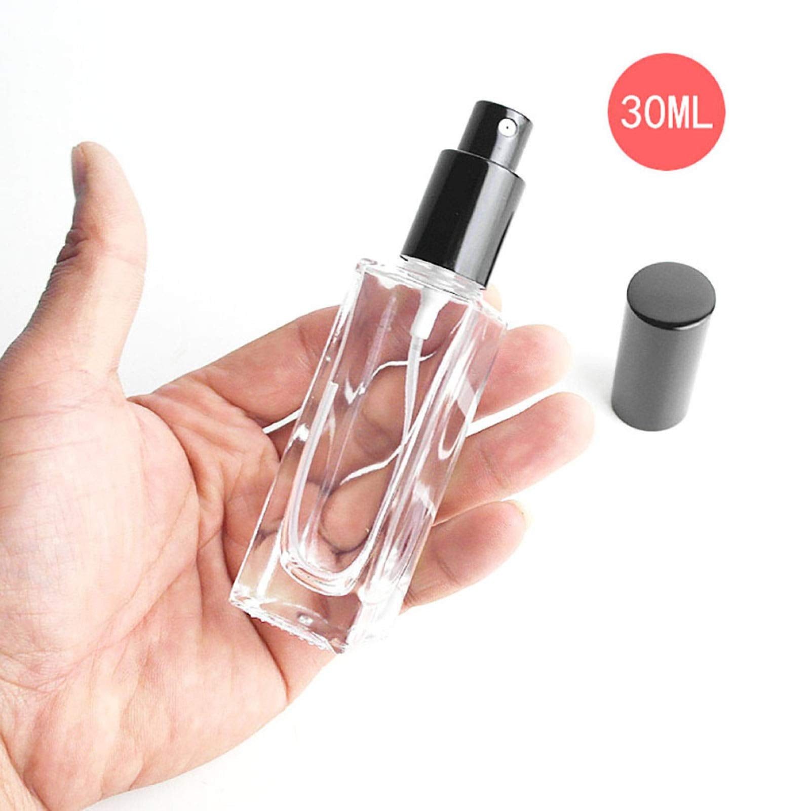 30/50ml Portable Clear Glass Refillable Perfume Atomizer Empty Spray Bottle - Black 30ml