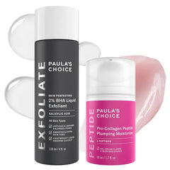 Paula's Choice SKIN PERFECTING 2% BHA Liquid Exfoliant, Salicylic Acid Facial Exfoliator for Enlarged Pores (4oz) & Pro-Collagen Peptide Plumping Moisturizer, Daily Gel-Cream for Deep Lightweight Hydration (1.7oz)