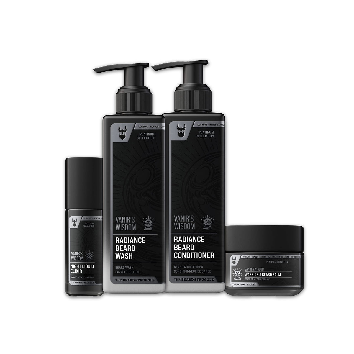 The Beard Struggle Beard Growth Kit for Men Essential Beard Kit includes Beard Balm, Beard Oil, Beard Wash, & Beard Conditioner - Beard Grooming Kit for Men - Platinum Collection - Vanir's Wisdom