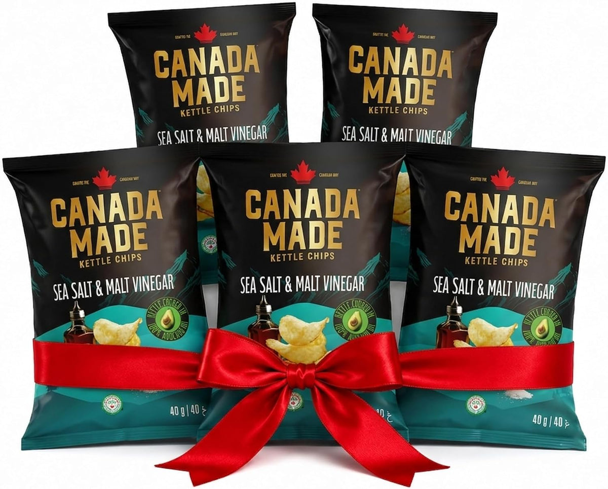 Canada Made Sea Salt & Malt Vinegar Avocado Oil Chips, 40g (Pack of 5) | Halal, Vegan, Nut-Free, No Added Sugar, Imported from Canada, Non-GMO, Healthier Alternative, Super Crunchy
