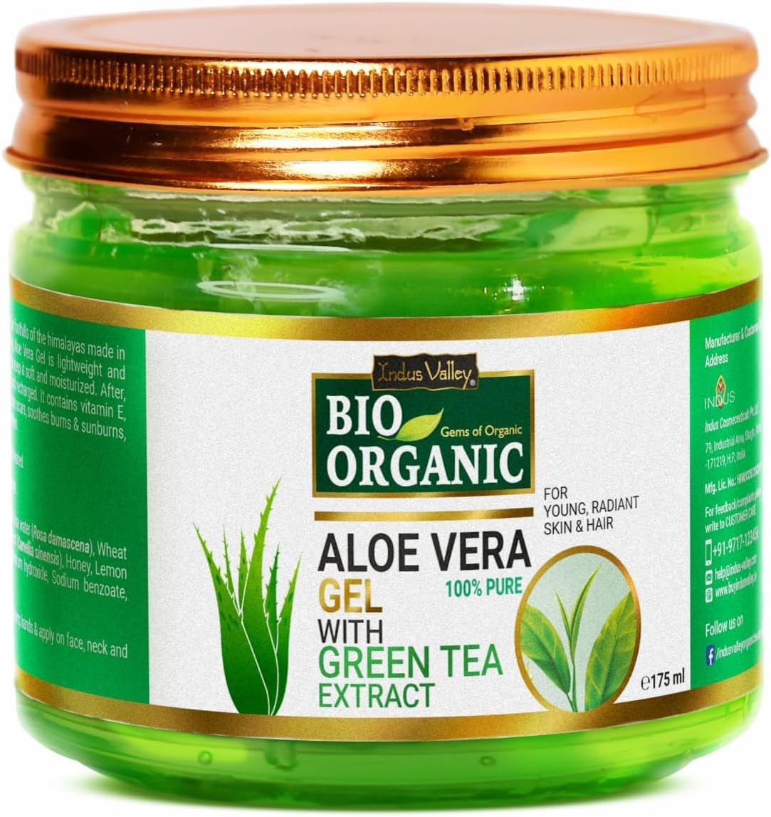 Indus Valley Bio Organic 100% Pure Aloe Vera Gel with Vitamin C & E for Skin & Hair | Non-Sticky Natural Aloe vera Gel - Soothes & Face Moisturizes, Irritated Skin Caused by Sunburn, Rashes(175Ml)