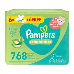 Pampers Complete Clean Baby Wipes with Aloe Vera Lotion for Hands & Face, 12 Packs, 768 Count (Item packing may vary)